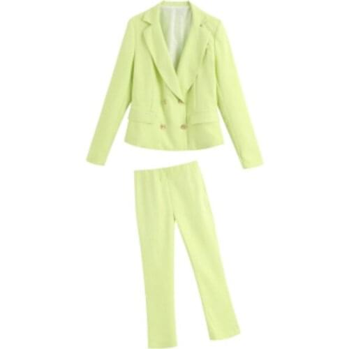 Women pant suits formal spring and autumn new fashion candy-colored double-breasted suit jacket + high waist casual pants suit