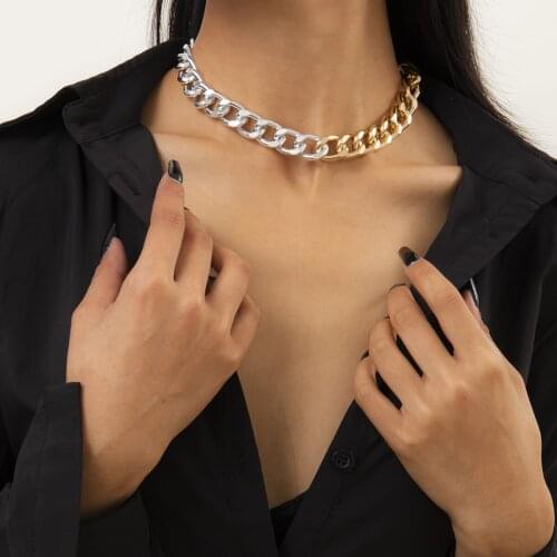 2021 New Womens Jewelry, Punk Mixed Color Geometric Cross Chain Necklace, Simple and Simple Single-layer Thin Chain Necklace