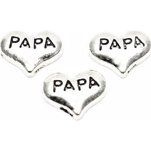 10pcs/lot Metal Letter PAPA Heart Floating Charms For Living Glass Floating Lockets Pendant Necklace DIY Jewelry