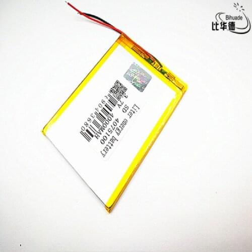 2pcs Liter energy battery Good Qulity 3.7V,4000mAH 4075100 Polymer lithium ion / Li-ion battery for tablet pc BANK,GPS,mp3,mp4
