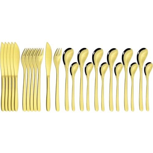 24Pcs Dinner Black Gold 304 Stainless Steel Dinnerware Set Knife Fork Coffee Spoon Cutlery Set Kitchen Tableware Silverware Set