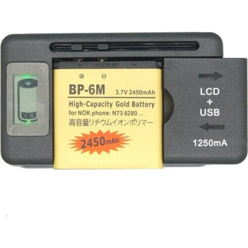 2450mAh BP-6M BP6M Gold Replacement Battery + LCD Charger For Nokia N73 3250 3250 6151 6233 6234 6280 6282 6288 6290 9300 9300i