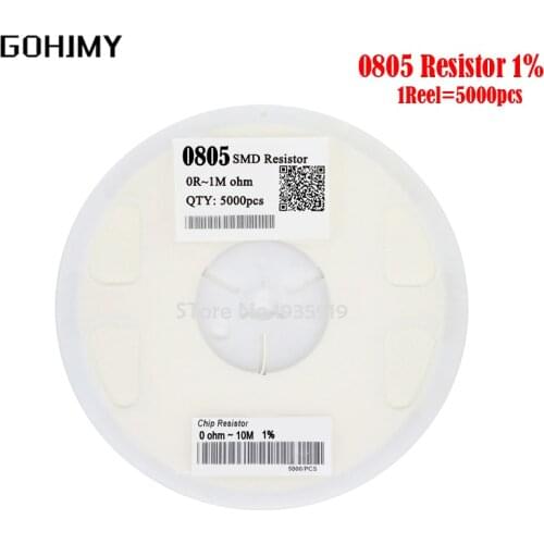 5000PCS 0805 Resistor SMD Accuracy 1% 0 ohm ~ 10M ohm 1K 2.2K 10K 100K 0 1 10 100 150 220 330 ohm 1R 10R 100R 150R 220R 330R