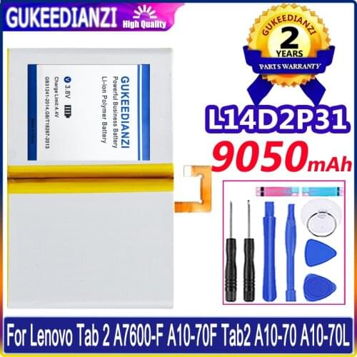 GUKEEDIANZI Battery 9050mAh L14D2P31 For Lenovo Tab 2 A7600-F A10-70F Tab2 A10-70 A10-70L Batteries
