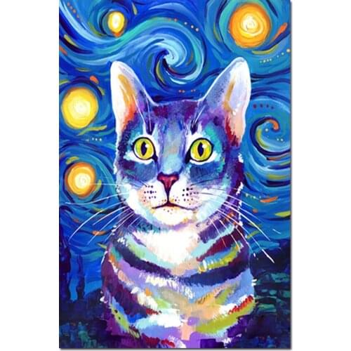 5D diy diamond painting full round square diamond Starry sky Abstract art animal cat diamond mosaic embroidery decoration A884