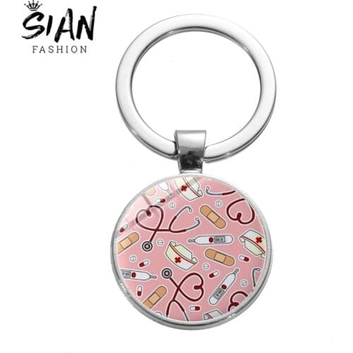 SIAN I Am A Nurse Stethoscope Syringe Keychain Doctor Medical Tools Peace Love Sign Handmade Students Gifts Key Chains Llaveros