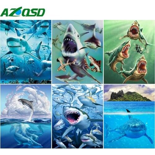 AZQSD Oil Painting By Numbers Animal Handmade Gift DIY Drawing On Canvas Pictures By Numbers Shark Home Bedroom Wall Artwork