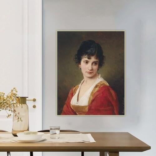 Citon Eugene de Blaas《Portrait Of A Young Woman》Canvas Oil Painting Artwork Poster Picture Wall Hanging Decor Home Decoration