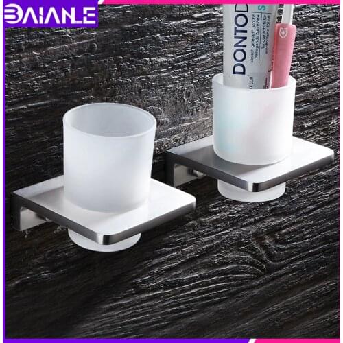 Toothbrush Holder Aluminum Glass Cup Tumbler Holder Bathroom Accessories Tooth brush Holder Set Wall Mounted Toothpaste Rack