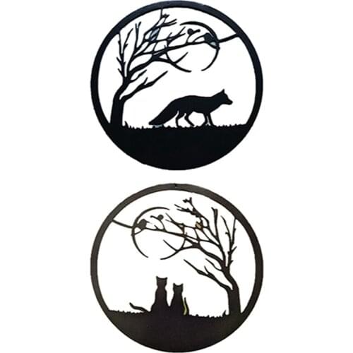 Metal Cat Fox Ornament Pendant Home Decoration Pendant Ornament Fox Circle Sculpture Pendant