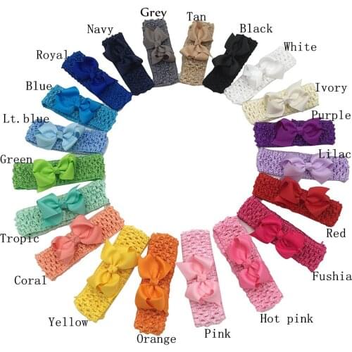 Good Quality Girls 3inch Grosgrain Ribbon Bows Hair Bands Kids Crochet Headbands Women Head Band 20pcs/lot