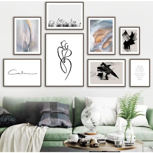 Abstract Line Girl Color Reed Block Quote Wall Art Canvas Painting Nordic Posters And Prints Wall Pictures For Living Room Decor