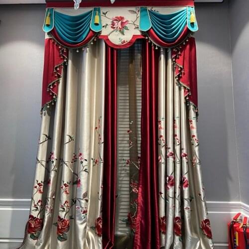 New Chinese-style Red Curtain Retro Peony Embroidery High-precision Classical Imitation Silk Curtains for Living Room Bedroom