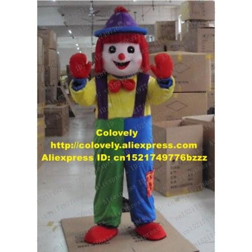Lovely Colorful Clown Mascot Costume Mascotte Buffoon Joker Jester Harlequins Adult With Blue Hat Red Hairs No.1040 Free Ship