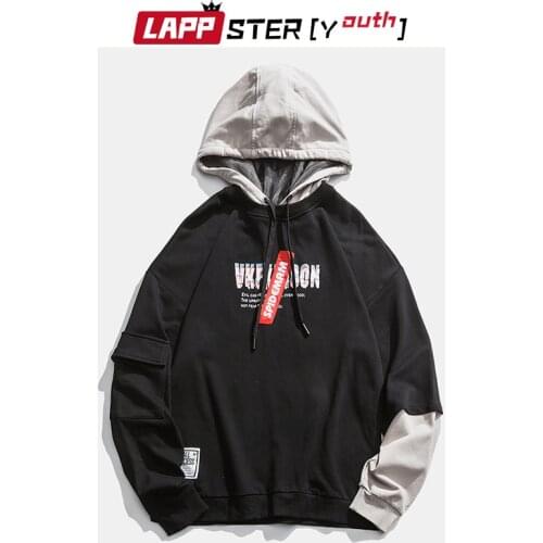 LAPPSTER-Youth Color Block Harajuku Sweatshirt 2020 New Arrival Streetwear Hip Hop Hooded Hoodies Mens Korean Fashions Clothing