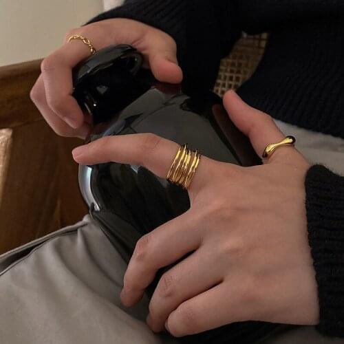 Metal Simple Multi-layer Line Open Ring Minimalist Gold Silver Color Punk Hip Hop Style Adjustable Ring Female Jewelry