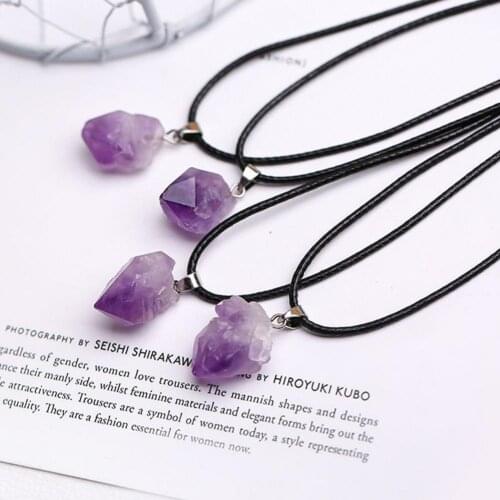 Fashion Clavicle Chain Irregular Shape All-match Faux Crystal Purple Natural Stone Pendant Necklace for Shopping Wholesale