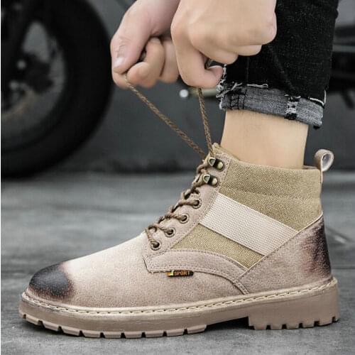 Retro fashion winter unisex motorcycle military boots lace up mens desert boots round toe high-top shoes