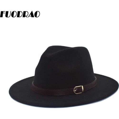 FUODRAO Fashion Mens Fedora Hats Ladies Fashion Jazz Hats Winter Black Wool Blended Hats Frederick Hats F103