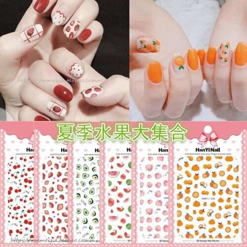 Fruit Nail Stickers Summer Cute Decals Peach Lemon Avocado Polish Self Ahesive Art Decorations Waterproof Long Lasting Manicure