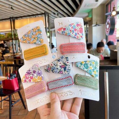New Sweet Girl Fresh Pastoral Style Small Floral Triangle Hairpins Fashion Childrens Knitted Fabric BB Clip Hair Accessories