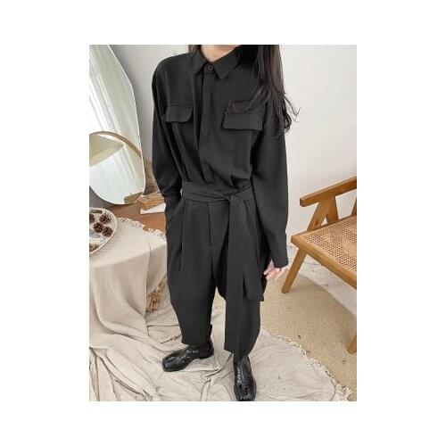 Spring and autumn new version of Korea fashion temperament loose casual jumpsuit women small dark black trend