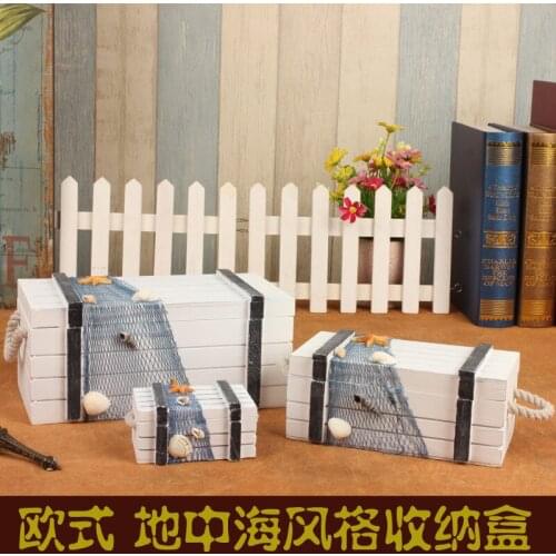 The new Mediterranean style Ocean series storage box wooden storage box European creative home gift Muhe
