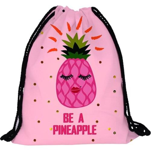 Whosale Custom Pineapple Pink Drawstring BagOutdoor String CosmeticBag