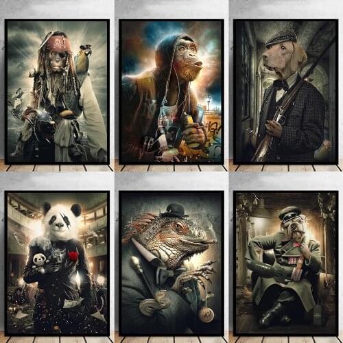 Pirate monkey At Sea Canvas Painting Locomotive Party Panda Vintage Posters and Prints Vessel Wall Pictures for Living Room