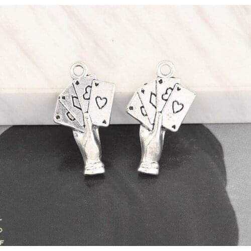 10pcs Silver Color Playing Cards Charms Recreational Activities Pendant For DIY Handmade Jewelry Making Accessorie 25x15mm