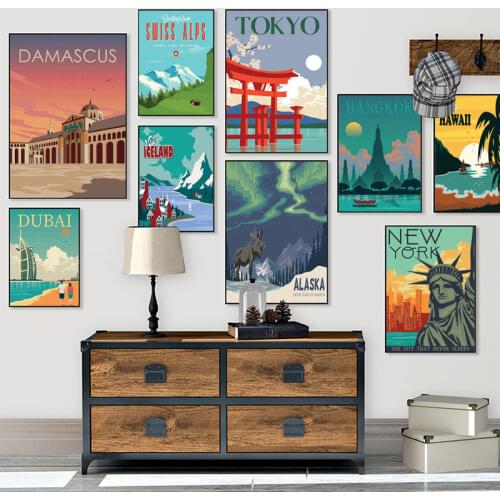 Colorful Retro Travel Poster City Wall Art for Living Room Bar Wall Canvas Prints Picture Painting Posters New York Paris London