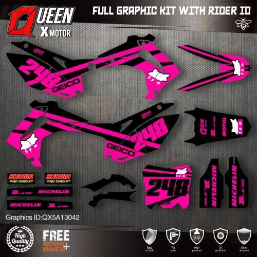 QUEEN X MOTOR Custom Team Graphics Backgrounds Decals Stickers Kit For HONDA 2014-2017 CRF250R 2013-2016 CRF450R 042