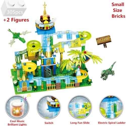 With Light And Music Marble Race Run Electric Funnel Slide Track Maze Ball Building Blocks Dinosaur Park World Kids Toys Gifts