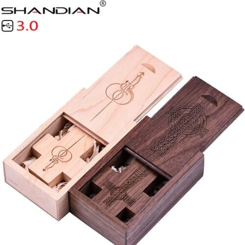 SHANDIAN New Wooden cross pen drive pendrive 4GB 16gb 32gb 64gb natural wood Usb Flash Drive U disk Memory Stick Gifts 1PCS logo