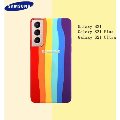 S21 S 21 Plus Rainbow Silicone Case Original Samsung High Quality Stripe Gradient Soft Cover Full Protect For Galaxy S21 Ultra