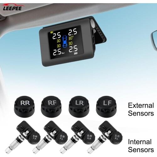 LED Display Solar Power TPMS Car Tire Pressure Monitoring System With 4 External or Built-in Sensors