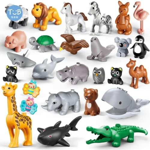 Big Size Building Blocks Marine Farm Animal Accessories Sheep Cat lion shark City Education Cartoon Toys For Children Baby Gift