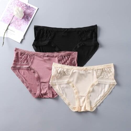 3 PACK Womens 100% real silk middle rise lace panties briefs Underwear Lingerie size M L XL 1030
