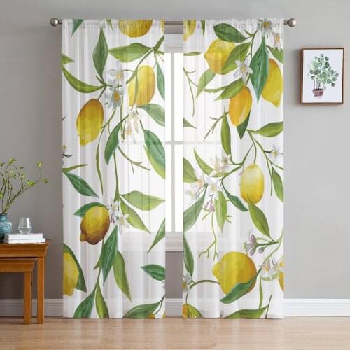 Lemon Flowers Fruit Plant Window Treatment Tulle Modern Sheer Curtains for Kitchen Living Room the Bedroom Curtains Decoration