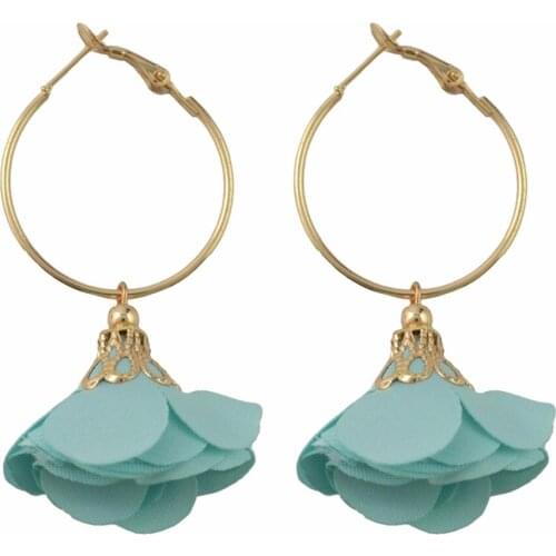 Vintage Elegant Gold Metal Long Circle Earrings Cloth Rose Flower Round Hoop Earrings for Women Wedding Brincos Feminino Jewelry