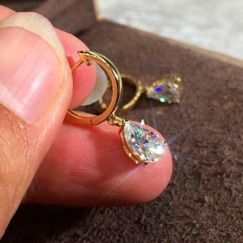 Vintage Gold Color Small Earrings Luxury Crystal Water Drop Stone Earrings Dainty White Zircon Hoop Earrings For Women Jewelry