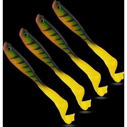 WALK FISH 4Pcs Soft Lure 125mm 5.5g Open Belly Hollow Jig Artificial Bait Wobbler Fishing Lure 3D Eyes Long Tails Fishing Tackle