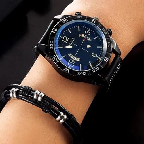 WHSTORE Men's Watch With Leather Strap