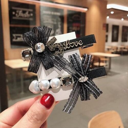 Fashion Hair Clip for Girls Retro Korean Bow Flash Rhinestone Pearl Hairpins Hairgrip Luxury Hair Accessories for Women Hairwear