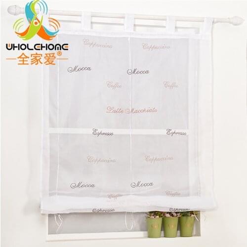 Roman Curtain Letter Embroidered Sheer Window Panel Drape For Kitchen Living Room Voile Screening Tab Top With Plastic Tubes