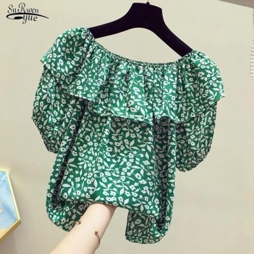 2021 Summer Short-sleeved Blouses Lady One-neck Chiffon Shirt Women Loose Half-sleeved Fashion Shirt Short Cover Belly Top 15435