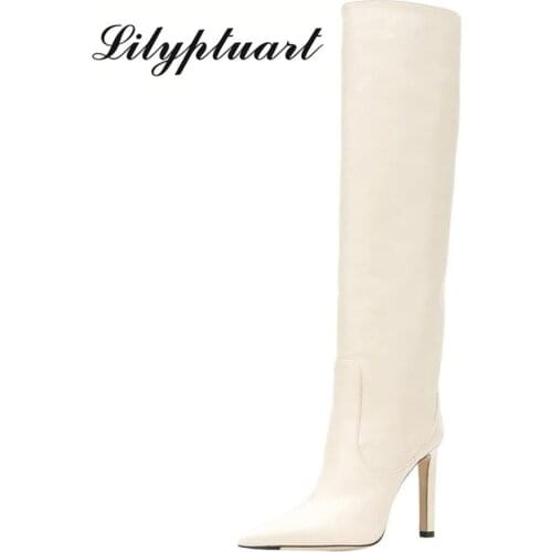 Brand high heels western boots fashion knee high boots woman microfiber red high heel long boots pointed toe thigh high boots