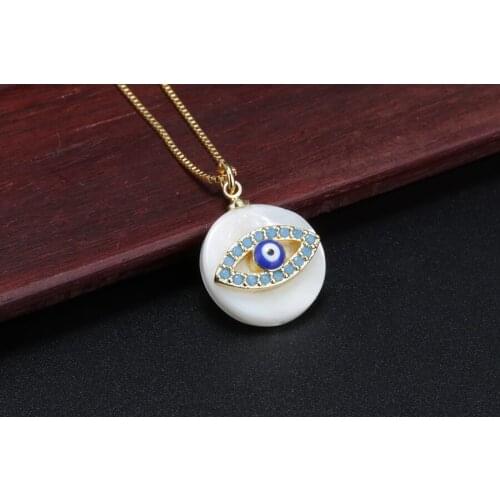 Evil eye bluecz glass paved charm white water drop mother pearl shell pendant & choker necklace for women daily jewelry