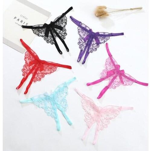 Women Sexy Lingerie Erotic Butterfly Shaped Open Crotch Panties Embroidery Hollow Underwear Underpants G-String T-Back Thongs