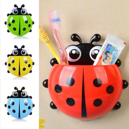 1Pcs Creative Cute Ladybird Beetle Toothbrush Holder Bathroom With Powerful Suction 4 Colors Storage Racks Bathroom Shelves